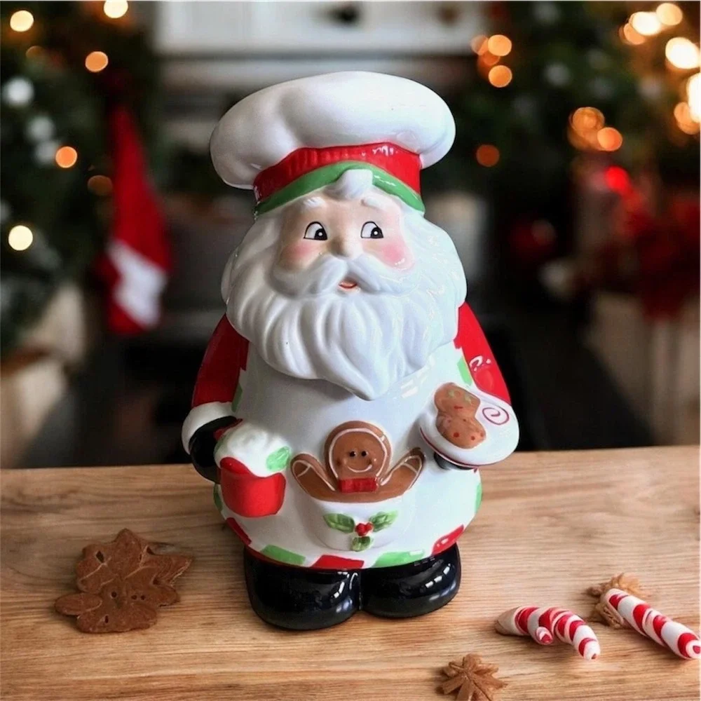Sleigh Bell Bistro Santa Baker Cookie Jar Ceramic Gingerbread Christmas 11.5